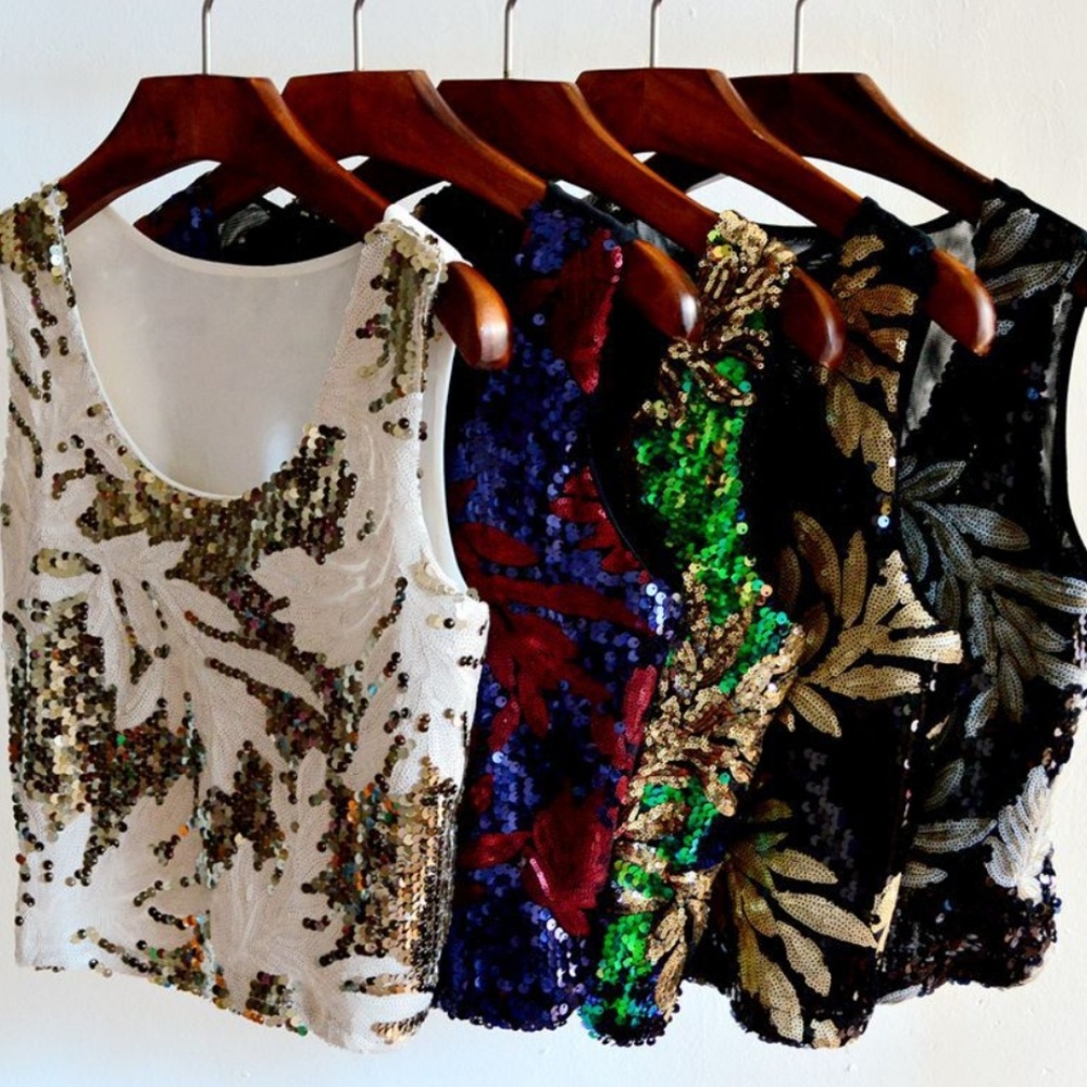 Sequin Tank Top Crop Top - Picture 1 of 8